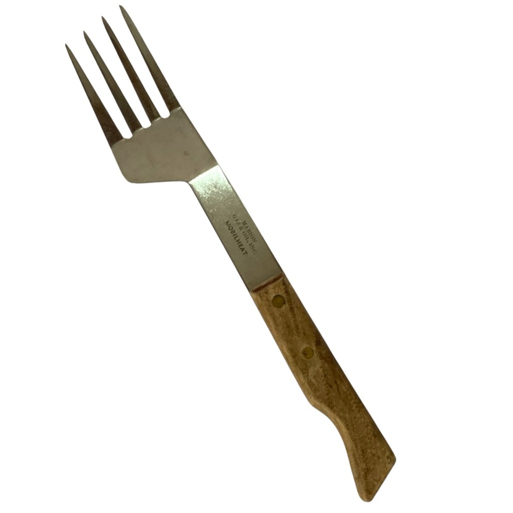 Vintage Mobilheat Japan Stainless Steel Serving Fork Wood Handle Mid Century BBQ
